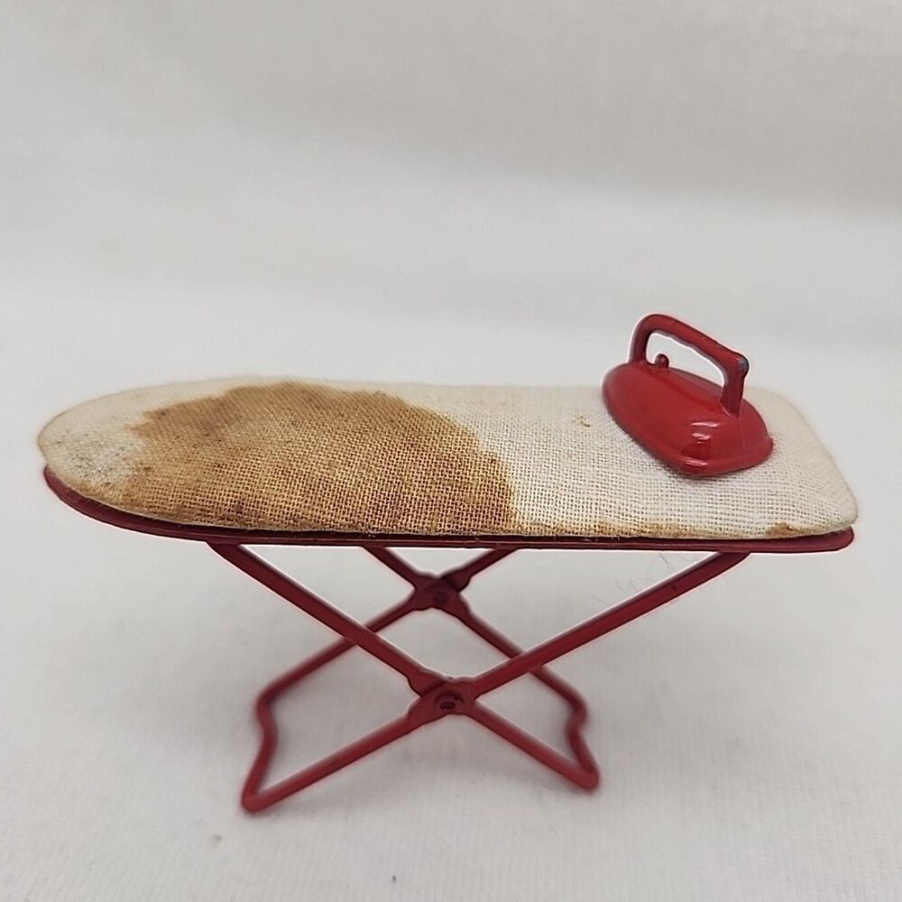 Ironing Board Doll House Metal Folding with Iron Stained Pad My Attic Vintage
